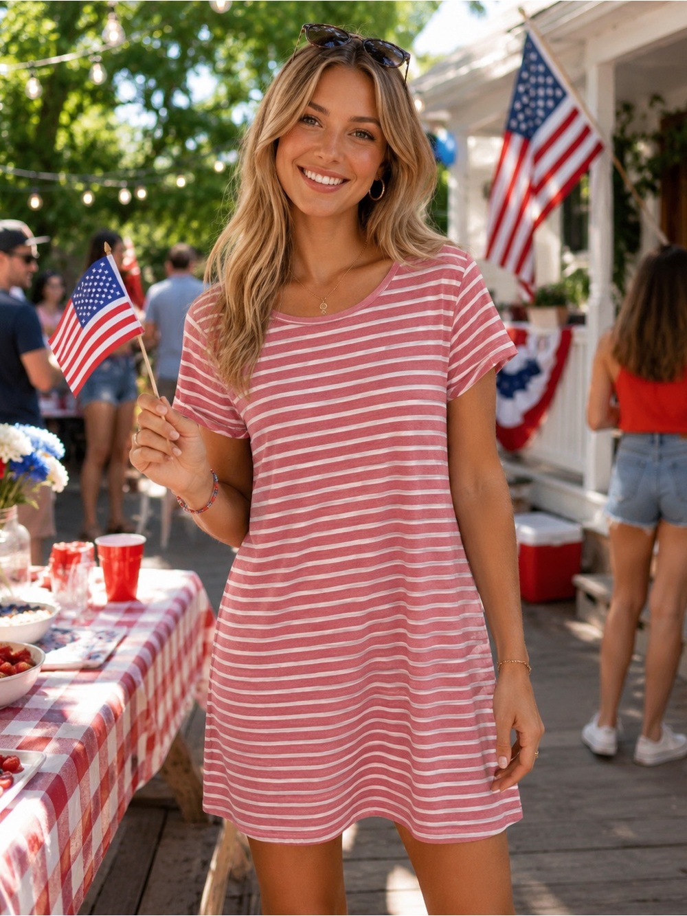 VINEYARD VINES Shirt Dress Cotton Heathered Red White Stripe Nautical XL